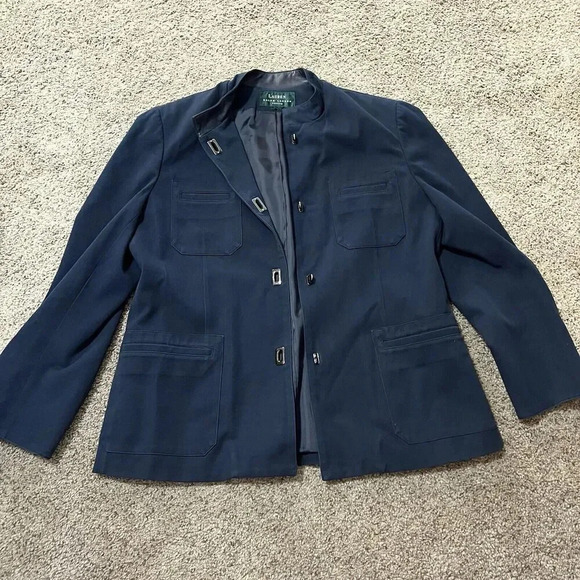 RALPH LAUREN POLO BLUE Leather JACKET BLAZER BUTTONS Latch Utility Chore Coat 90 - Picture 14 of 14